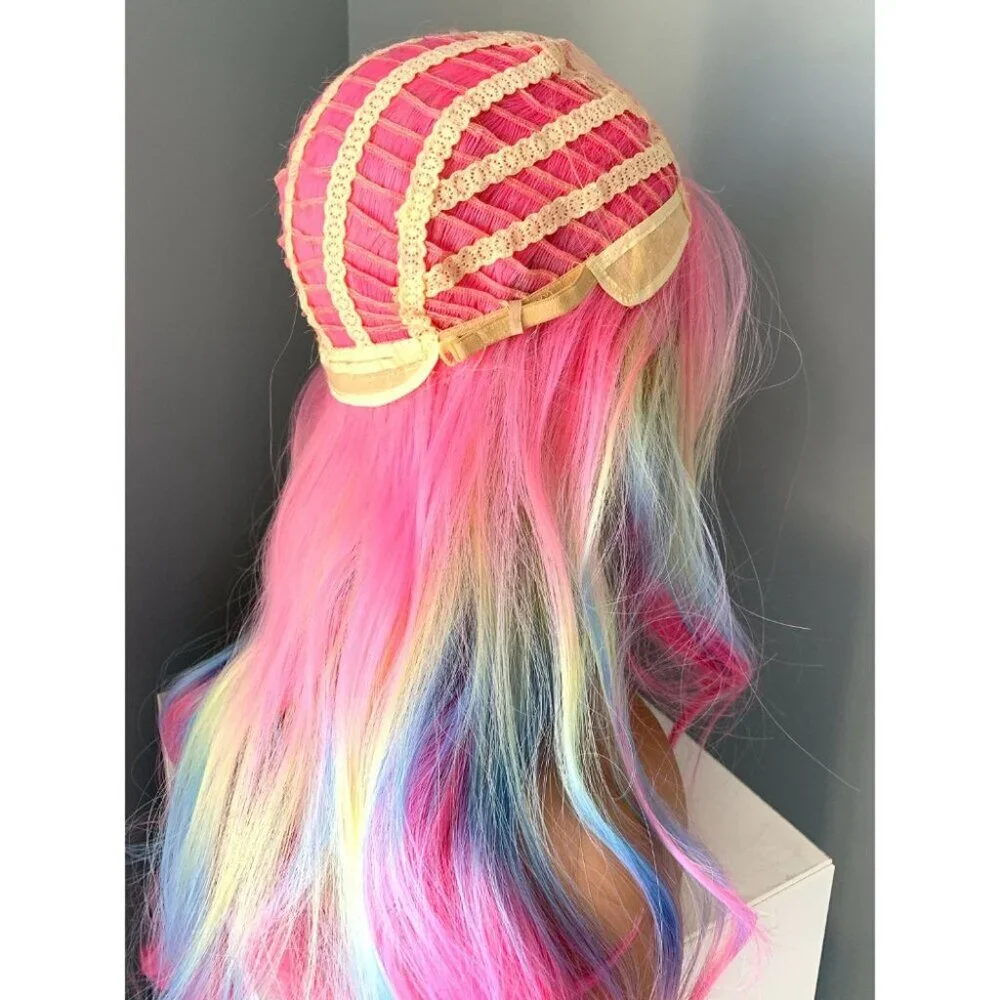 Long Wavy Neon Rainbow Synthetic 26 inch Wig - Picture 5 of 5